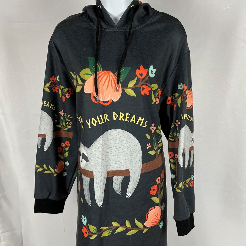 InterestPrint Sloth Follow Your Dreams Hoodie Sweater Dark Gray Long